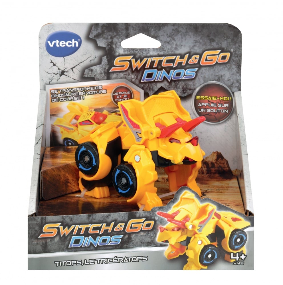 VTech Switch&Go Dinos - Fire Le Tricératops : Jouet Transformable Dinosaure En Voiture, Avec Sons Et Phrases, Pour Enfants Dès 3 Ans (version Française
