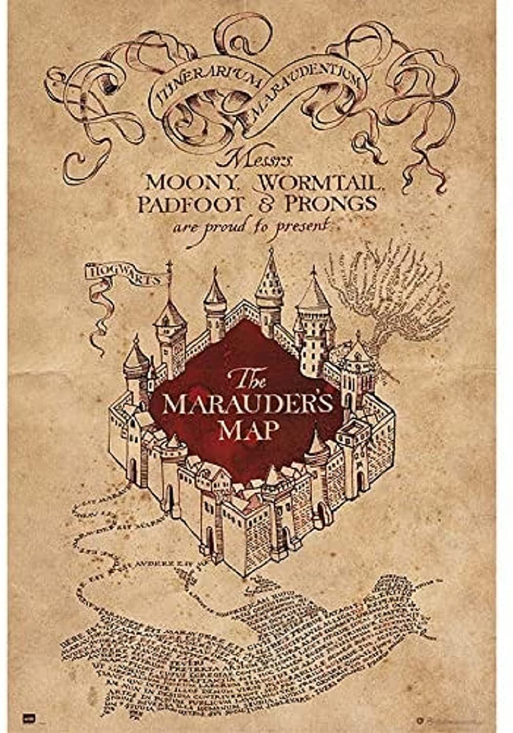 The Noble Collection – Réplique Carte Du Maraudeur – Harry Potter – Grand Format 39x183cm – Papier Parchemin – Dès 15 Ans
