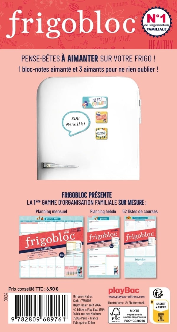 4 Blocs Notes Magnétiques Fleuris CEJAS - Planning Frigo Avec Checklist 9x15 Cm