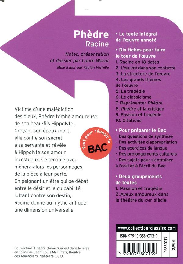 Phèdre : Jean Racine - Œuvres étudiées en classe | Cultura