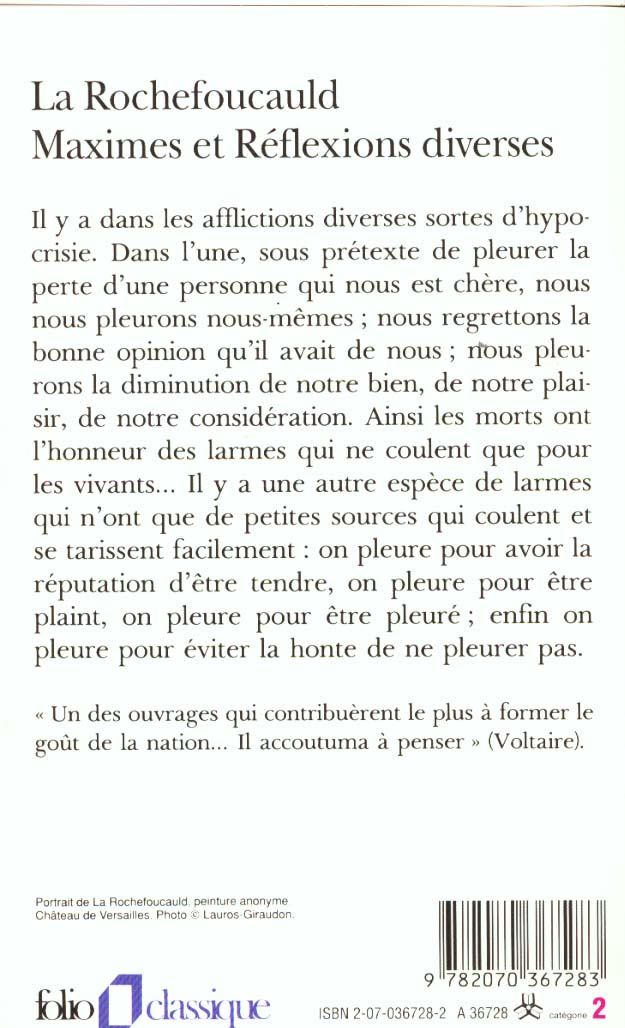 Maximes et réflexions diverses : François De La Rochefoucauld