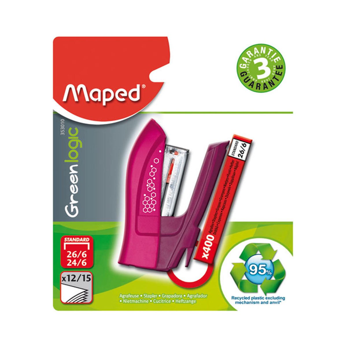 Maped - Mini Agrafeuse Greenlogic - Capacité De 15 Feuilles - Agrafes