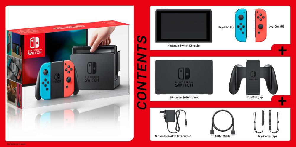 Nintendo Switch + paire de Joy-Con rouge néon et bleu néon