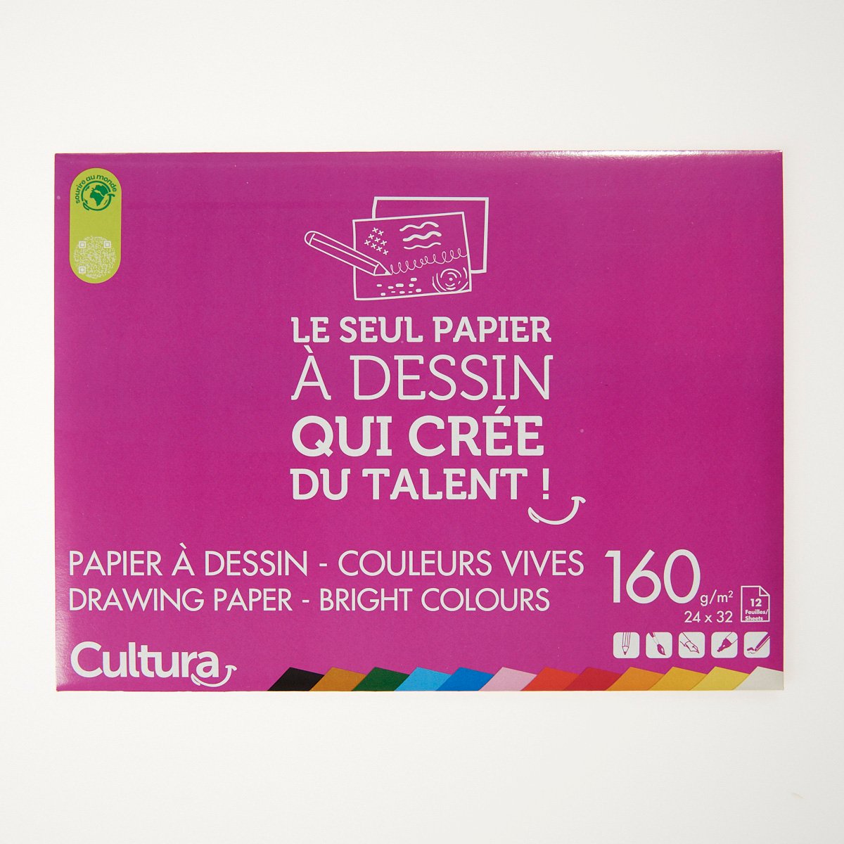 Papier dessin 12 feuilles 24 x 32 cm 160 g/m² Cultura