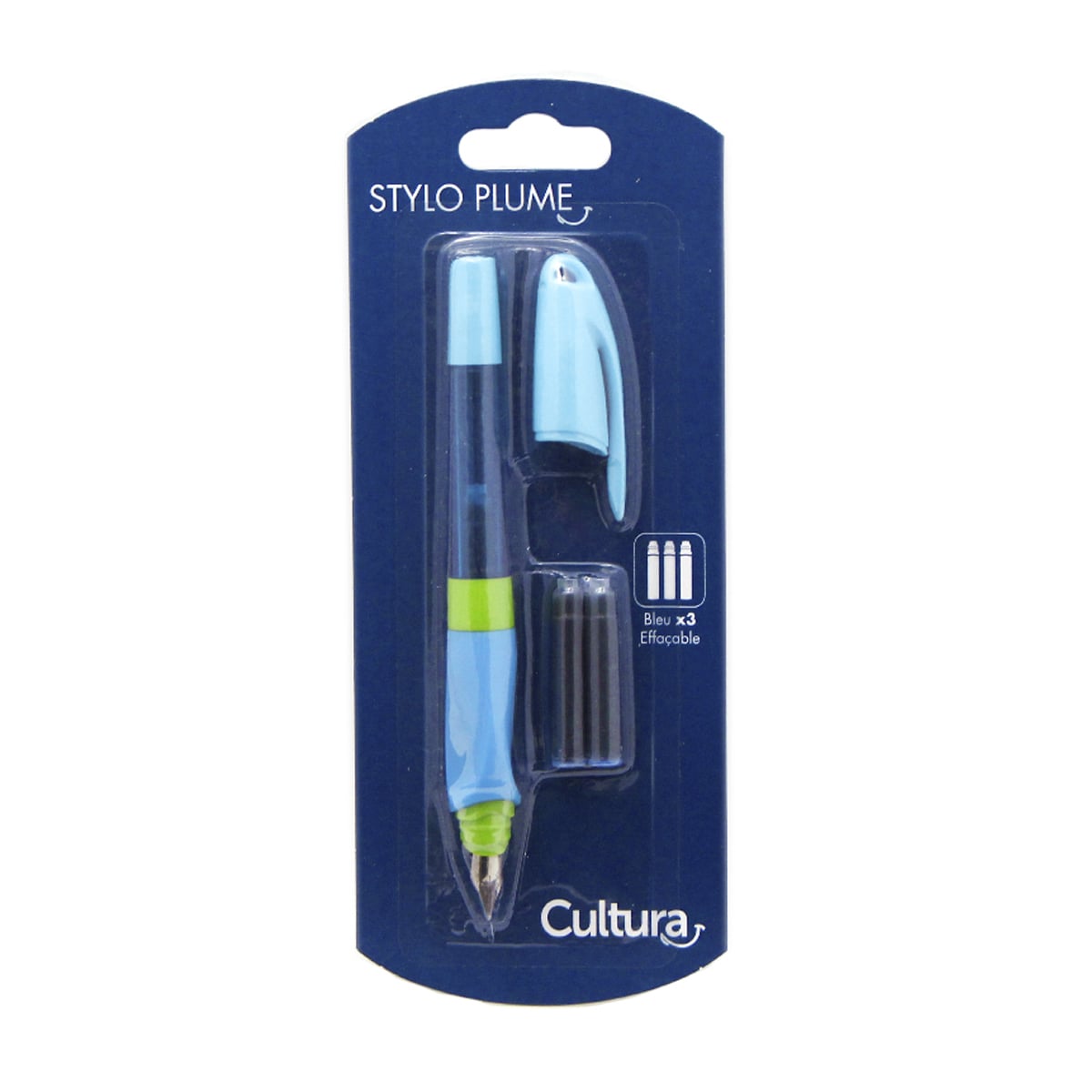 Lot De 12 Stylos-plume Pour école Primaire MOTIBACK - Plume Acier Bleu, Corps Plastique ASA Robuste - Bleu Et Bleu Foncé