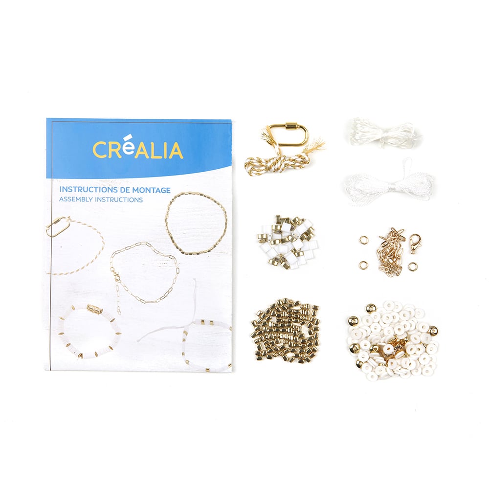 Kit de 6 bracelets blancs et dorés - Créalia