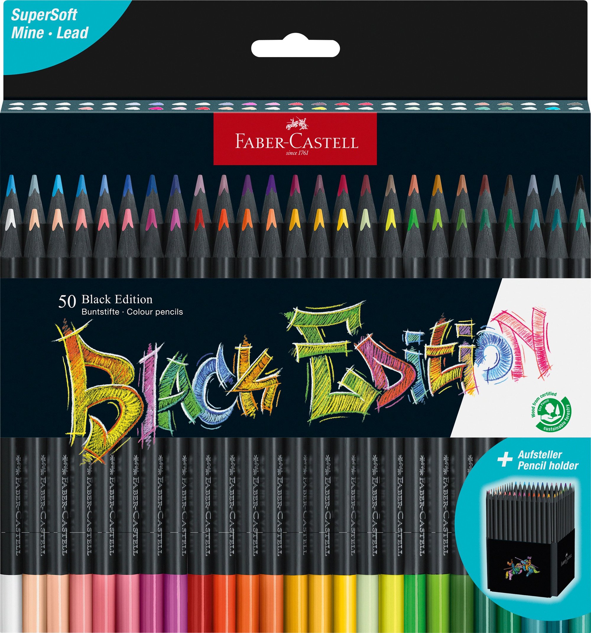 Lot de 50 crayons de couleur Faber-Castell - Black Edition
