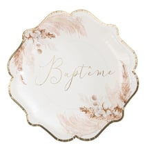 8 Assiettes Baptême Pampas Fleurs de Coton