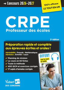 CRPE 2026-2027 - 100 % efficace Préparation rapide et complète aux épreuves écrites et orales (M1 et M2) + Cours en audio - Français, Mathématiques, Leçon, Entretien