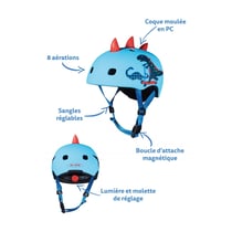 Casque de Vélo et Trottinette Dinosaure 3D avec Boucle Magnétique et Lumière LED - Taille S