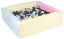 Piscine à balles carrée avec 300 balles – rose, bleu, jaune (pastel)/noir,blanc,gris - Velinda