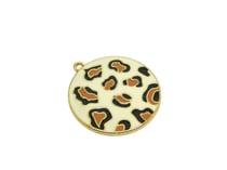 1 Pendentif rond 33*30mm motif léopard émaillé écru - base doré