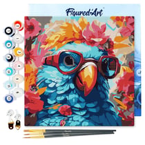 Mini Peinture par Numéros Figured'Art 20x20cm avec cadre Perroquet fantaisie et fleurs - Petit Format