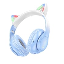 Casque Bluetooth Oreilles De Chat Lumineuses Ultra Mignon Avec Lecture TF Et AUX Bleu YONIS