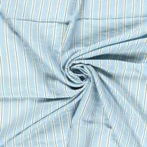 Tissu Crêpe de Viscose Basile fines rayures sur fond Bleu ciel