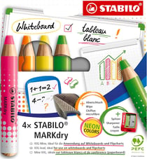 Marqueur effaçable à sec STABILO Markdry - Multicolore - Bois - Étui 4 unités