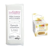 Pâte à sucre de couverture blanche 500 g + paillettes dorées