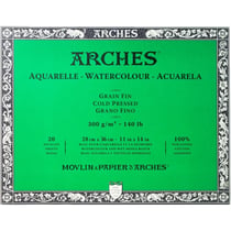Bloc - Aquarelle - 28x36cm - 300g - Grain fin - Blanc naturel - 20 feuilles - Arches