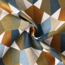 Tissu Jacquard Mustang motif géométrique Bleu sur fond Vert kaki