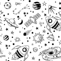 Tissu Popeline de Coton à colorier Arty Espace sur fond Blanc