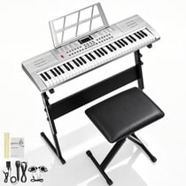 LALAHO - GEP-110 - Clavier numérique - 61 touches - Argent - Pack support banc casque micro