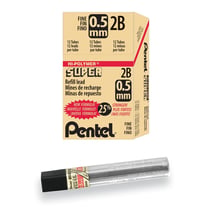 Mine de rechange pour porte-mine PENTEL - HI-POLYMER SUPER - 0,5 mm 2B - Lot de 12 étuis