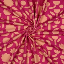 Tissu Jersey Coton Bio Jennifer Bouron fleurs Orange sur fond Rose fuchsia