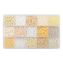 Boite de perles en verre de rocaille assorties 15 modèles différents 2 / 3 / 4 mm Tons BLANC BEIGE