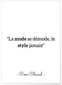 Affiche Coco Chanel : 'La mode se démode...' | A3 : 29,7x42cm