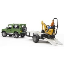 Vehicule land rover + remorque + mini pelle jcb + personnage - bruder - 02593