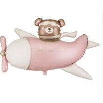 Ballon Aluminium Hélium Géant Avion Rose avec Ourson   94 cm