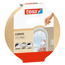 tesa Ruban de Masquage Spécial COURBES - Ruban Adhésif avec Crêpage Extra Fort pour Masquer les Courbes et les Formes Irrégulières - Surfaces Rugueuses et Lisses - 25 m x 25 mm