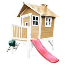 AXI Cabane enfant ROBIN Brun Blanc avec toboggan Rouge - Axi House