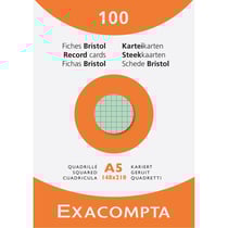 Étui de 100 fiches - bristol quadrillé 5x5 non perforé 148x210mm - Couleurs assorties - x 10 - Exacompta