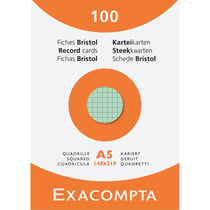 Étui de 100 fiches - bristol quadrillé 5x5 non perforé 148x210mm - Couleurs assorties - x 10 - Exacompta
