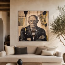 Peinture acrylique originale sur toile — Picasso — portrait de célébrité — Tableau mural Calbarracin — 80 x 80 cm