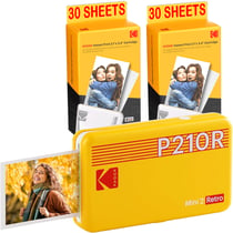 KODAK Pack Mini Imprimante P210 Retro 2 + Cartouche et papier pour 60 photos - Imprimante Connectée Bluetooth - Photos format CB 5,3 x 8,6 cm - Batterie Lithium - Sublimation Thermique 4Pass