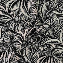 Tissu Rayonne Viscose extensible Anaya feuilles Noir sur fond Ecru