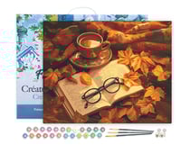 Peinture par Numéro Figured'Art avec Cadre - Thé et livre en Automne - Kit de Loisir Créatif DIY Numéro d'Art Complet - 40x50cm toile tendue sur châssis