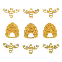 9 mini décorations en bois abeilles et ruches à paillettes