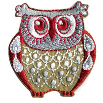 Lot de 3 écussons thermocollants Hibou gris et rouge 4cmx4cm