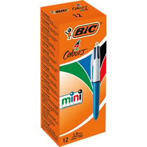 Lot de 12 stylos bille BIC 4 Couleurs Mini - Noir, bleu, rouge, vert - Pointe moyenne 1 mm