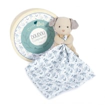 Doudou mouchoir chien bleu en coton BIO - 15 cm - Doudou et Compagnie
