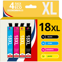 123CONSOMMABLES - T18XL - Cartouches d'encre Compatible avec Epson 18XL pour Imprimante Expression Home XP100 XP102 XP200 XP202 XP205 (Pack 4) - 123CONSOMMABLES
