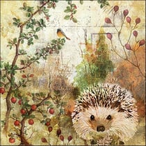 Lot de 4 serviettes en papier découpage collage 33 cm AUTOMN HERISSON OISEAU A 105