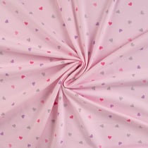 Tissu Jersey Coton Coeurs roses, lilas et argent pailleté sur fond Rose pâle - Au mètre