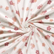 Tissu Jersey Coton imprimé Rosalie Petites fleurs rose pastels sur fond Ecru