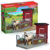 Coffret Box avec Jument Mustang, Figurine réaliste, Taille 24 cm, 42724 Farm World, Des 4 ans