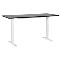 Bureau Électrique Réglable Plateau Noir et Structure Acier Blanc 180 x 80 cm Hauteur Ajustable Assis Debout Pieds Carrés Design Moderne