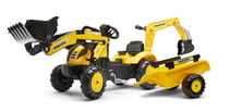 Tractopelle à pédales Komatsu avec excavatrice arrière et remorque - Jaune - Dès 2 ans - 100% Fabriqué en France - Contient 30% de Plastique recyclé - FALK